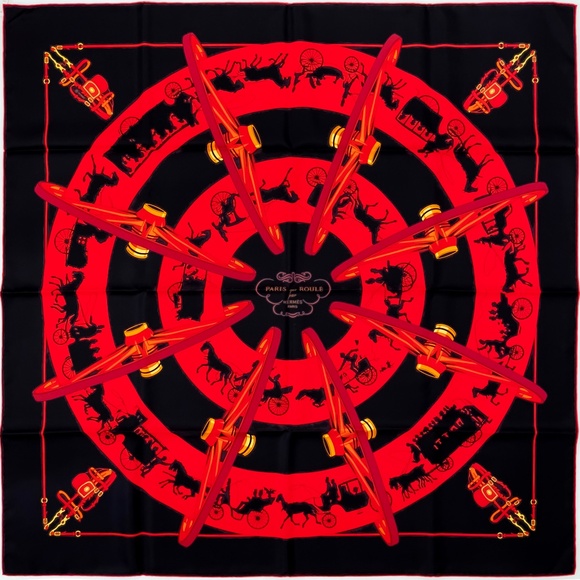 NWT Hermes Scarf “Paris qui Roule” in Black/Red - Picture 1 of 9